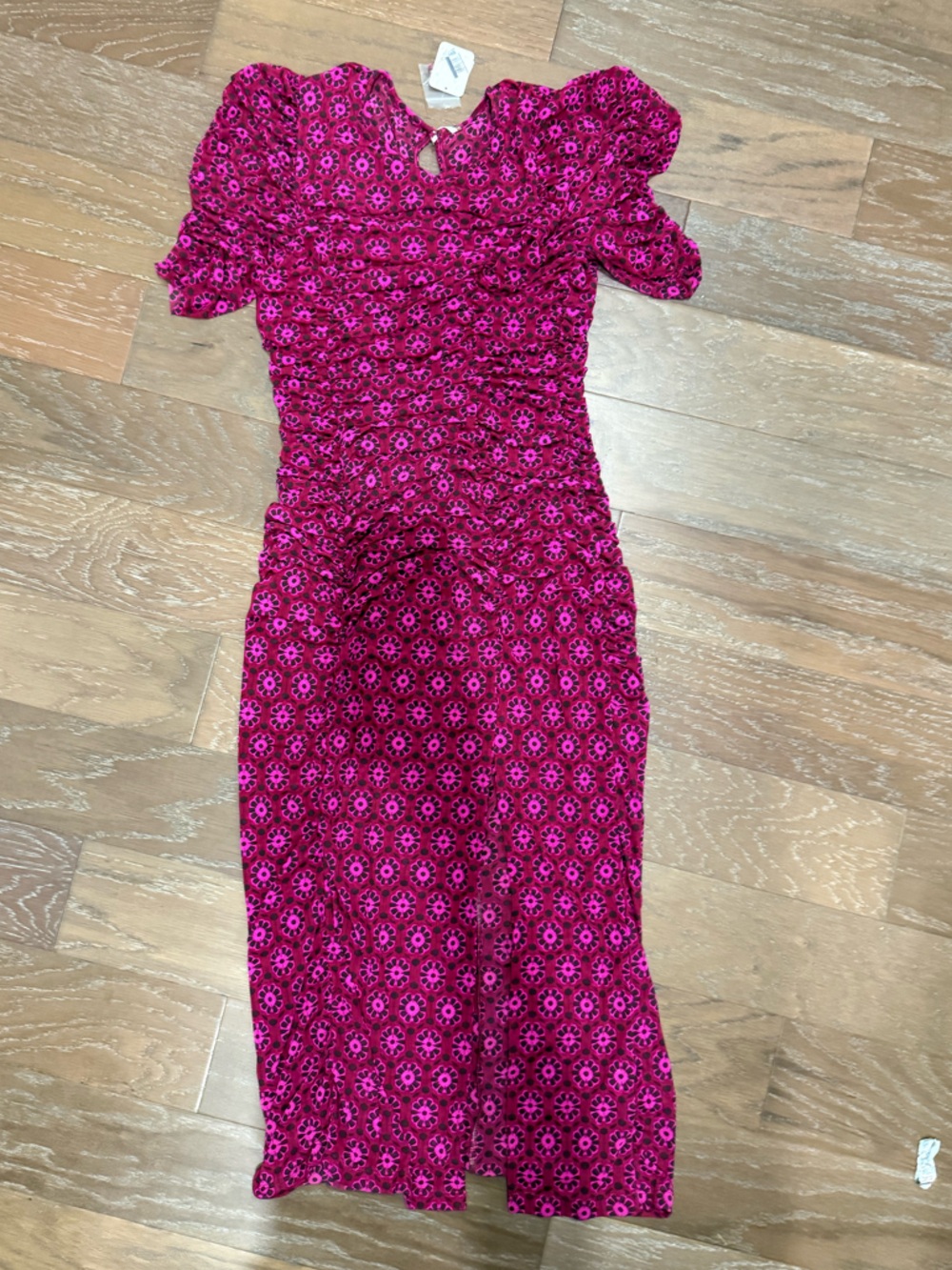 Free People Briella Midi Dress in Magenta Print Soft Stretch Flattering - Picture 5 of 8